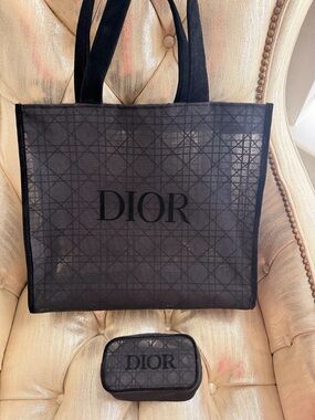 Black Jacquard Tote with Matching Pouch
